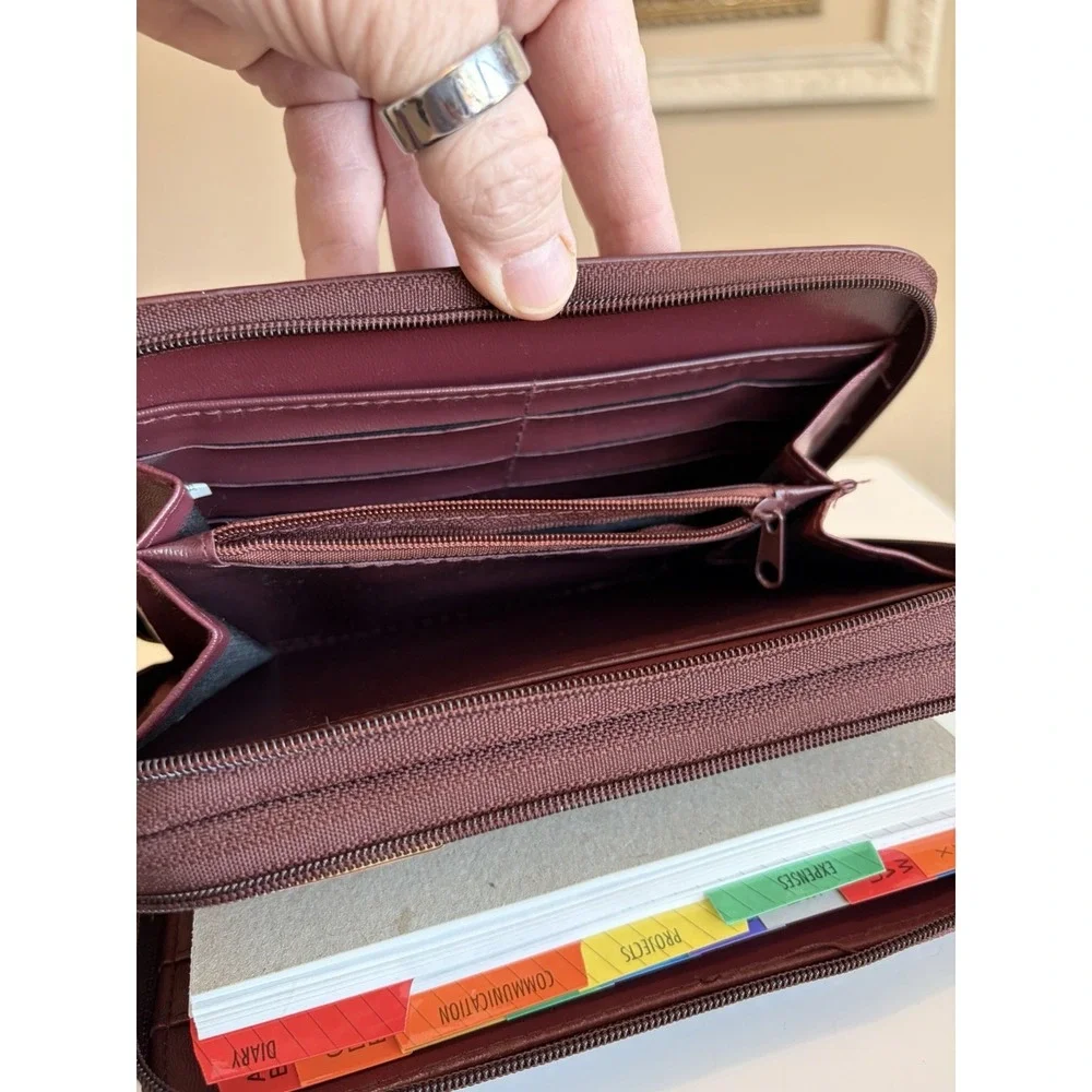 Willi Wear Organizer Planner,  Wallet Wristlet,  Double Zip, Burgundy, Y2k, Calc